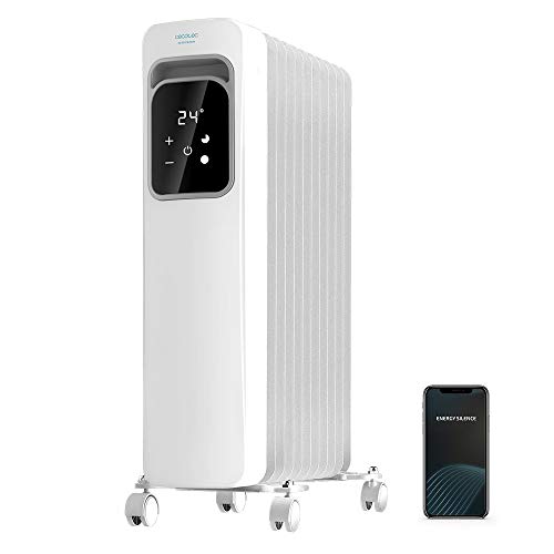 Cecotec Radiador Eléctrico de Aceite Ready Warm 11000 Touch Connected. Bajo Consumo, 11 Elementos, 2500 W, Control por App, 3 Modos de Funcionamiento, Pantalla LCD, Táctil, Temporizador, Ruedas, 25m2