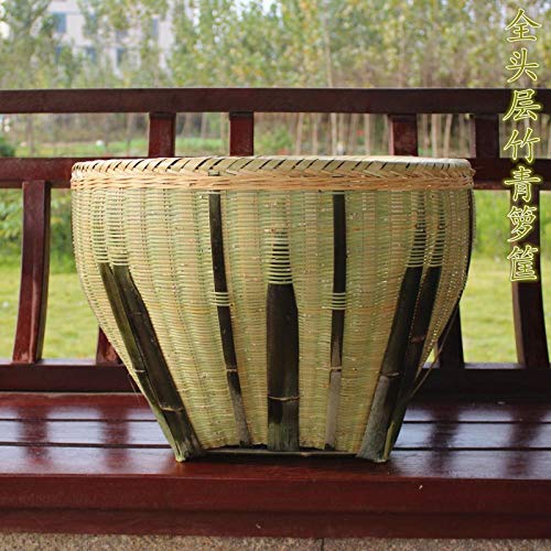 Cestas de bambú, cestas de bambú, cestas grandes, cestas de arroz, recogedores hechos a mano, cestas de bambú, productos tejidos de bambú-45 cm de diámetro y 34 cm de altura