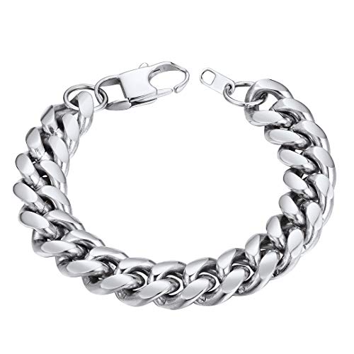 ChainsHouse Gruesa Pulsera Platina Hombres 21cm Cubanas Pulseras de Cadenas Resistentes 14mm Ancho Brazalete de Hombre