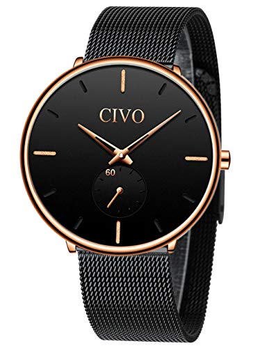 CIVO Relojes de Hombre Lujo Impermeable Ultra Fino Negro Reloj de Acero Inoxidable Minimalista Moda Deportivo Casuales Clásico Negocios Relojes de Pulsera para Hombres