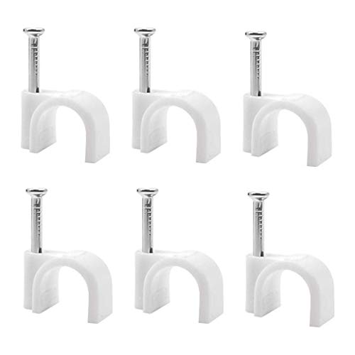 Clips redondos para cables, 100 clavos de acero para organizar cables eléctricos, línea de TV, 10 mm (blanco)