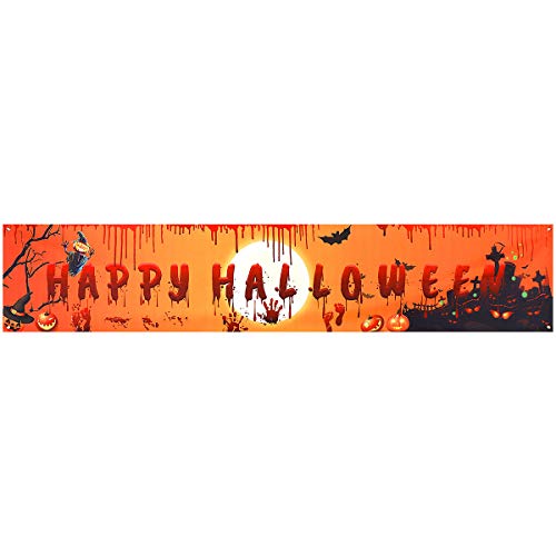 CNNIK Happy Halloween Banner de Fondo Cartel Extra Grande Fiesta de Halloween Fotomatón Telón de Fondo Banner Decoración Suministros 250 x 49 cm