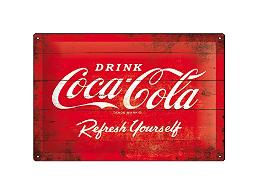 Coca-Cola – Logotipo Red – Gift idea for Coke Fans, Metal Placa, Vintage Design for Wall Decoration – Póster de metal 200 mm x 300 mm