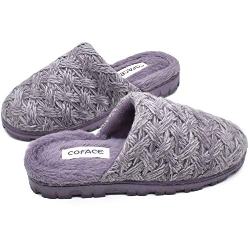 COFACE Morado Zapatillas Casa Mujer Pantuflas de Espuma Viscoelástica de Invierno Antideslizante Zapatos de Lana Cálido con Interior y Exterior Talla 42EU