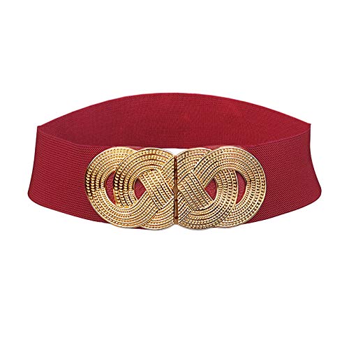 Colkor Cinturón elástico ancho para las mujeres estiramiento banda oro serpiente impresión-75cm-Rojo