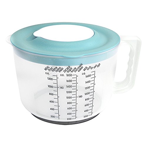 COM-FOUR® Taza de medición con tapa protectora contra salpicaduras, tazas mezcladas en colores brillantes [la selección varía], 2100 ml (001 pieza - taza medidora con protector contra salpicaduras)