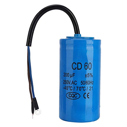 Condensador de funcionamiento, CD60 250V CA 200uF 50/60Hz Mini condensador redondo de funcionamiento con cable para compresor de aire de motor, acondicionadores de aire, resistente al calor.