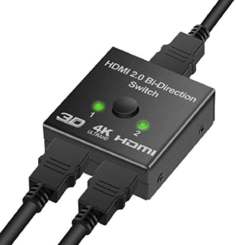 Conmutador HDMI bidireccional, conmutador HDMI 4K 2 entradas, 1 salida o 1 entrada 2 salidas, divisor de conmutador HDMI 2 x 1/1 x 2 soporta 4K 3D HD 1080P para Xbox PS4 Roku HDTV