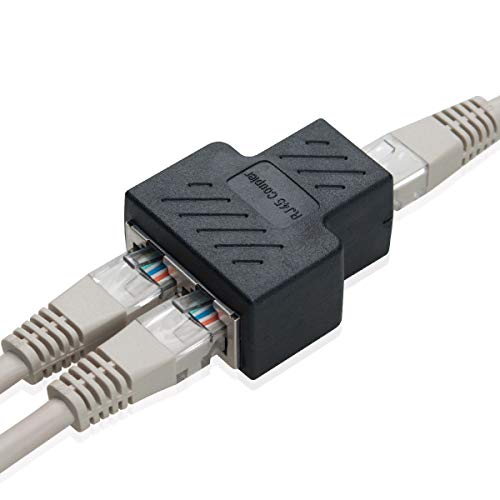 COVVY RJ45 Splitter Connector Hembra a Hembra Adaptador de Red 1 a 2 Puerto Hembra Cat 5 / Cat 6 LAN Cable Ethernet Adaptador De Conector De Zócalo Doble (1Pcs, Black)