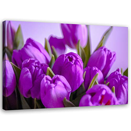 Cuadros en Lienzo Tulipanes Arte Moderno Flores Morado 90x60 cm