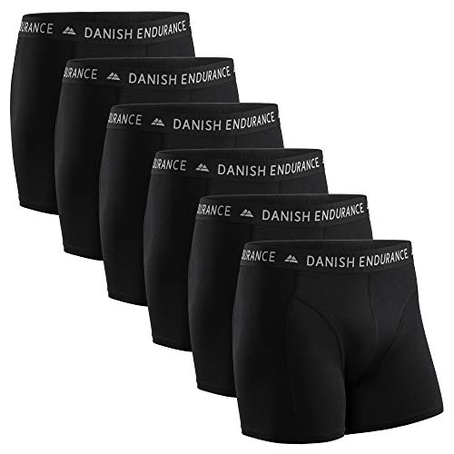 DANISH ENDURANCE Calzoncillos Bóxers de Algodón para Hombre, Ropa Interior, Elásticos, Ultrasuaves, Pack de 6 (Negro, M)