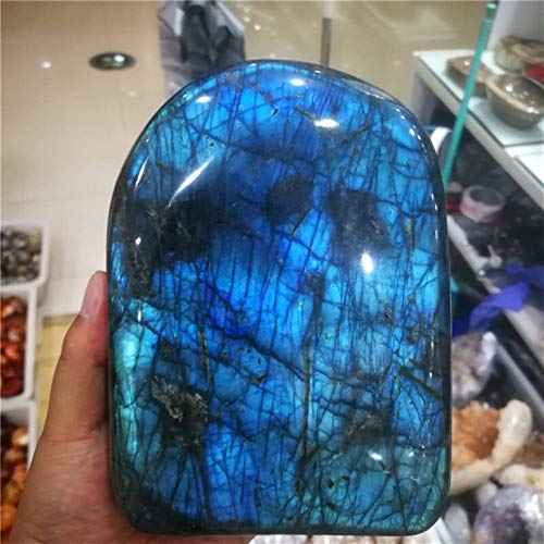 Decoraciones Familiares 500-1500g Cristal Natural Piedra Lunar Adorno de Piedras Preciosas crudas Cuarzo Pulido Labradorita Piedra de decoración Artesanal (Color : Blue, Size : 1200 1300g)