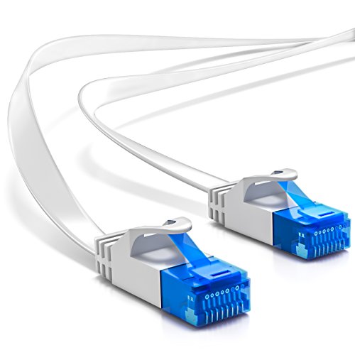 deleyCON 2m CAT6 Cable de Red Plano Cable de Cinta de 1,5mm U-UTP RJ45 - Cable de Conexión UUTP para DSL LAN Conmutador de Módem Panel de Conexión de Repetidor - Blanco