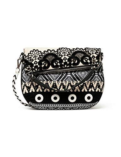 Desigual Bols_Black White FOLDED - Bolso bandolera para mujer, color blanco