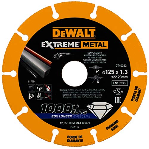 DeWalt DT40252-QZ DT40252-QZ-Disco de Corte con Borde diamantado Extreme Metal 125x1.3x22.3 mm, Negro/Amarillo