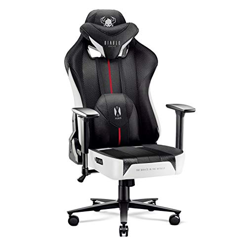 Diablo X-Player 2.0 Silla Gaming Oficina Apoyabrazos 3D Diseño Ergonómico Cuello/Cojín Lumbar (Blanco-Negro, XL)