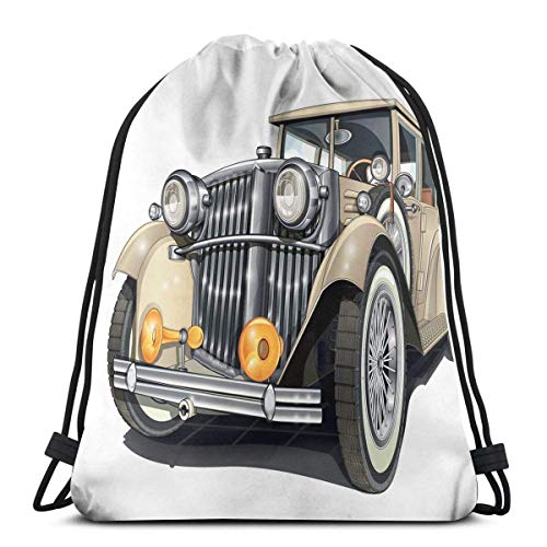 Diseño de vehículo vintage retro coche dibujado a mano digital clásico automóvil impreso,Cierre de cadena ajustable impreso cordón mochilas bolsas