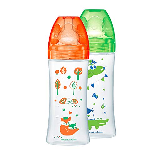 Dodie Sensation+ - Set de 2 biberones, 330 ml, color verde/naranja