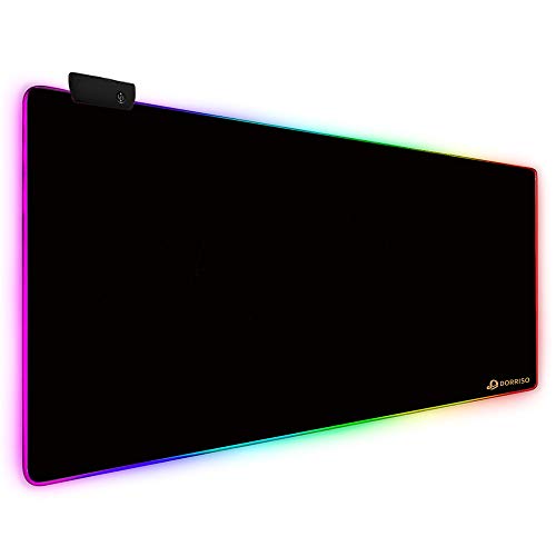 DORRISO Alfombrilla de Ratón Gaming RGB Extra Grande XXL 900x400 mm Juego Alfombrilla Raton Suave Impermeable con Base de Goma Antideslizante para Gamers Ordenador PC Laptop Negro