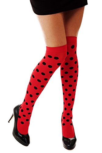 dressmeup Dress ME UP - Medias de Mujer por Encima de Las Rodillas Overknees Rojos con Lunares Negros Mariquita Ladybug Z173