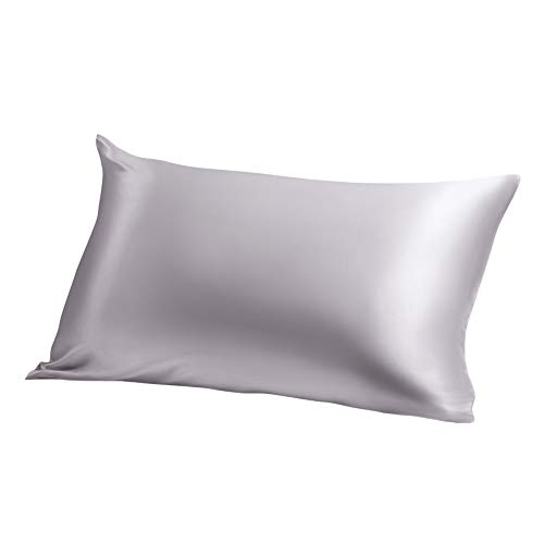 ElleSilk 100% Seda Funda de Almohada, 22 Momme, Seda de Morera de Grado Superior, Tinte Natural, Anti Sueño Pliegue, 50 x 90cm, Argento