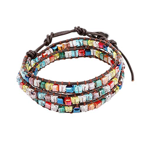 Emibele Brazalete de Cuero, Pulsera Deslumbrante Hecha a Mano, Accesorio de Pulsera de Cristal Trenzado Brillante para Muñeca para Niñas y Mujeres - Coloridos