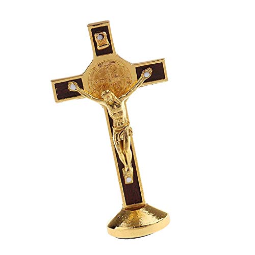 EnjoyMSS 1 pieza Crucifijo Jesucristo en el soporte de cruz figura para el hogar, adorno dorado