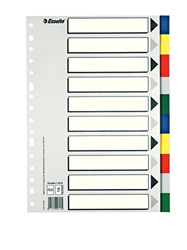 Esselte Separadores de plástico, PP, Tamaño folio, Gama ECO, 10 pestañas, Multicolor, 11610