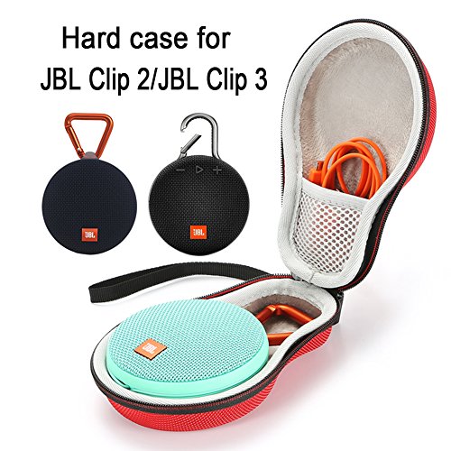 Estuche rígido Que transporta la Bolsa de Almacenamiento para JBL Clip 2 Altavoz portátil inalámbrico Bluetooth. Se Adapta al Cable USB - Rosa roja