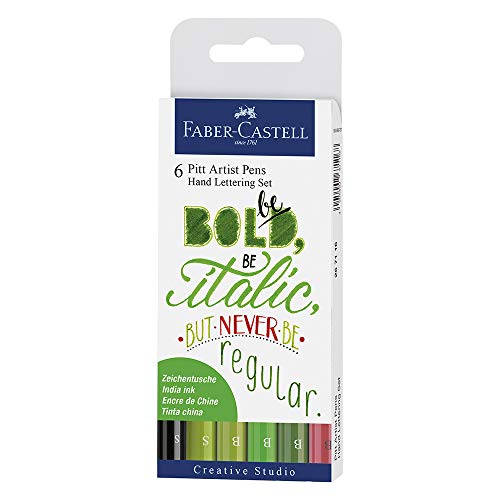 Faber-Castell 267117 - Estuche con 6 Pitt Artist Pen Hand Lettering, tonos verdes