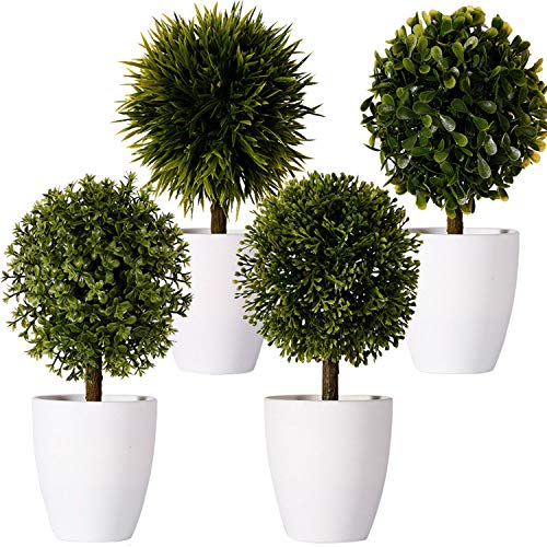 FagusHome 20cm Alto Plantas Artificiales en Maceta 4 Piezas árbol en Forma de Bola en Maceta boj Artificial plástico para decoración (B)