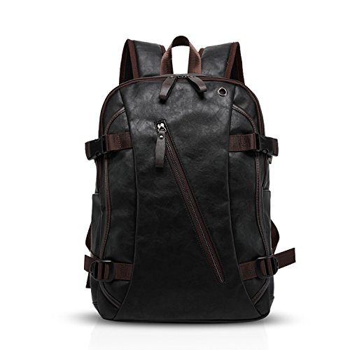 FANDARE Mochila 14 Pulgadas Mochila Portátil Negocios Senderismo Estudiante Viaje Mochila Anti-Robo Hombre/Mujeres Impermeable PU Negro Marrón