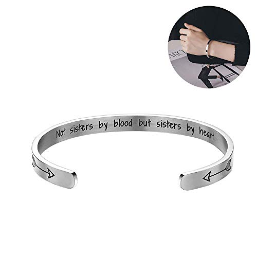 Fewao Pulseras con Cita inspiradora grabada «Not Sisters» de Blood But Sisters by Heart, joyería inspiradora de Acero Inoxidable para niñas, Hermanas, Amigas, Madres.