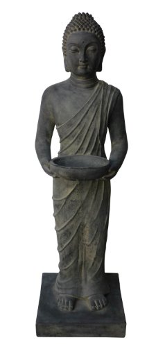 Figura de Buda de pie con Cuenco - para casa y jardín - Altura 100 cm - Negro