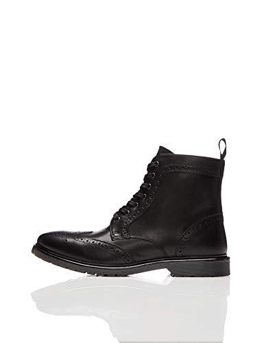 find. Leather Cleated Brogue Botas Estilo Motero, Negro Black, 47 EU