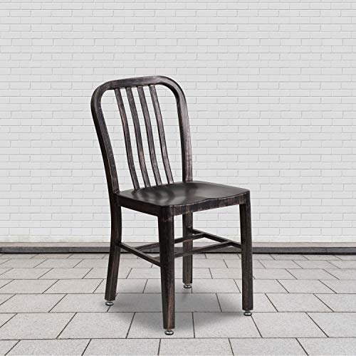 Flash Furniture Juego de 2 sillas de metal, para uso en interiores y exteriores, calidad comercial, color Dorado Negro envejecido