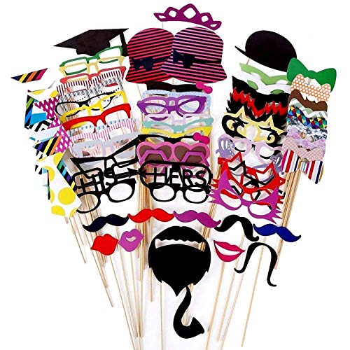 Foonii - 76 Palitos Manualidades, con Formas de Gafas, Bigote, Labios, Pajarita, Sombrero; para Fotos de Bodas, navidades, cumpleaños, Otras Fiestas