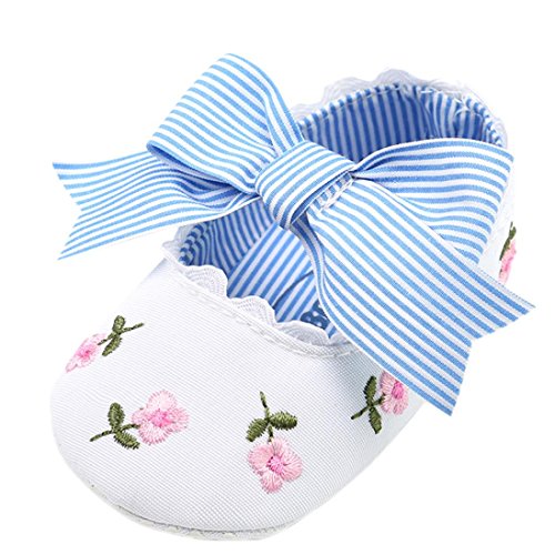 Fossen Bebe Niña Zapatos Recien Nacido Primeros Pasos Bordado Floral Bowknot Antideslizante Suela Blanda Zapatos (0-6 Meses, Blanco)