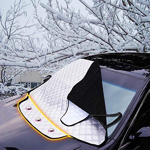 FREESOO Protector de Parabrisas, Protector para Parabrisas con Imán Cubierta de Parabrisas Coche Protege de Rayos Antihielo Nieve UV Lluvia Funda Plegable Parabrisa Delantero Universal, 183cm x 116cm