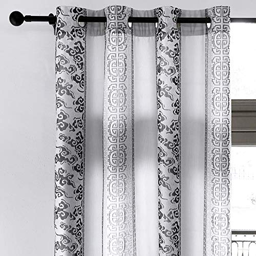 Frenessa Juego de 2 Cortinas Jacquard Bordadas para Dormitorio Salón Habitación Comedor con Ojales, Decoración de Ventana Semiopacas 2 Paneles 140 x 260 cm, Diseño Geometría Negro