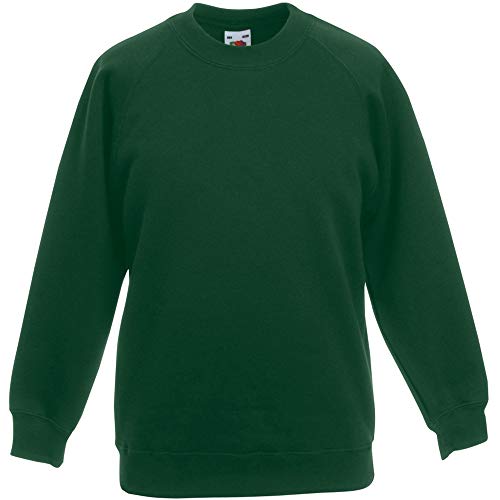 Fruit of the Loom - Sudadera básica diseño Mangas Raglan Unisex niños niñas (9-11 años/Verde Botella)