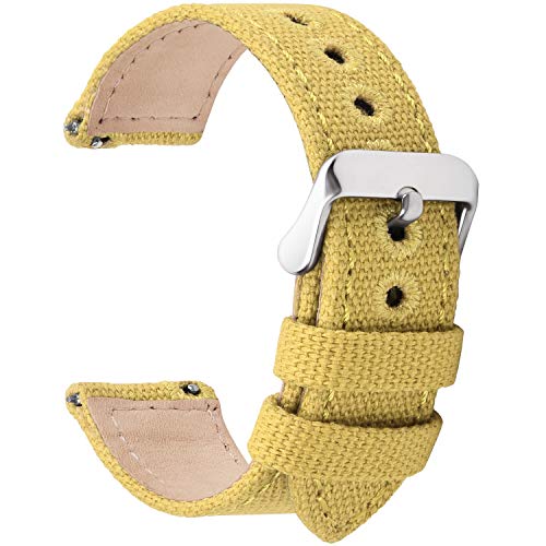 Fullmosa 8 Colores para Correa de Reloj de Lona de Liberación Rápida, Correa de Reloj Militar 14 mm 16 mm 18 mm 20 mm 22 mm 24 mm Pulseras de Reloj de Repuesto para Hombres Mujeres, 18mm Amarillo