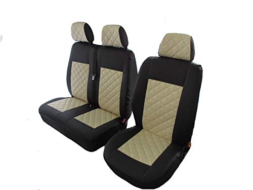 Funda de asiento de piel de color beige para Volkswagen VW Transporter T5 T6 después de 2004 (1 individual, 1 doble)