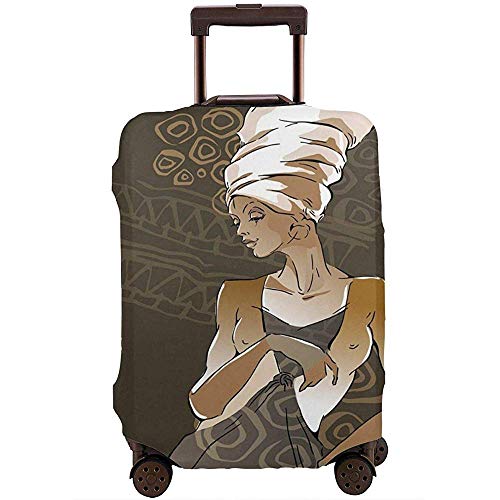 Funda de Equipaje de Viaje Boceto de Elegante Dama Bastante Africana Garabatos geométricos étnicos Antiguos Maleta Protector Tamaño L