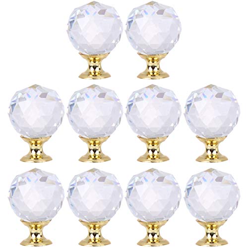 GARNECK 10Pcs Tiradores de Cristal Tiradores Perillas de Diamantes de Imitación Tiradores de Cajón de Vidrio Tiradores de Armario de Muebles Decorativos (Dorado)