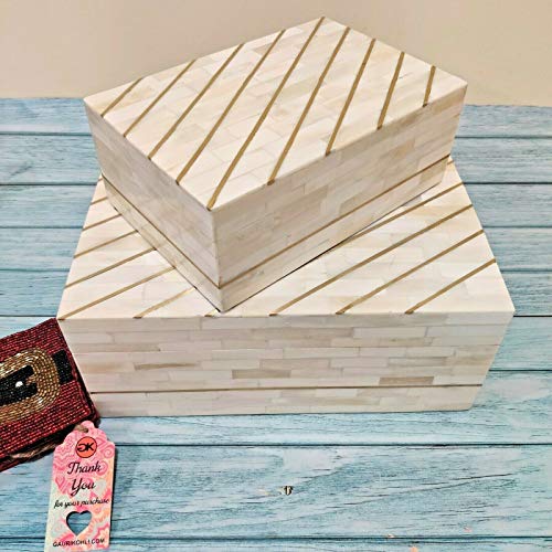 GAURI KOHLI Sinclair - Caja de decoración con incrustaciones de hueso, color marfil radiante (juego de 2 unidades)