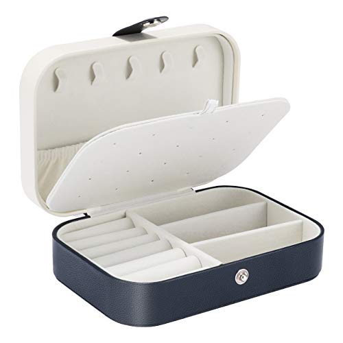 Gifort Caja Joyero Pequeña, Caja Joyas Organizador Cuero PU para Anillos Pendientes Collares Pulseras, Jewelry Organizer de Viaje para Mujer Niña Regalo, Azul Marino