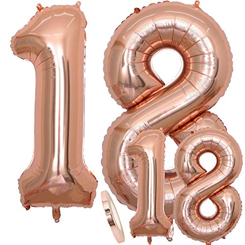Globos Número 18 Cumpleaños XXL de oro rosa - Globo de lámina gigante en 2 tamaños 40 "y 16" | Set XXL 101cm + Mini 40cm version Decoraciones de cumpleaños |Ideal para el 18 como decoración