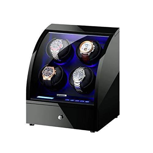 GLXLSBZ Caja enrolladora de Reloj para 4 Relojes automáticos con joyería Caja de Almacenamiento de Relojes Panel táctil LED Almohada Flexible para Reloj Motor silencioso