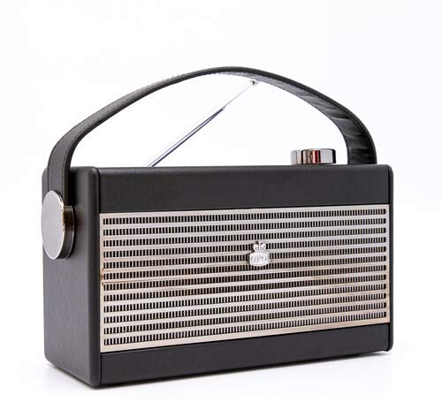 GPO Darcy Radio retro analótica portátil con rejilla retro y asa de transporte - Negro y plateado